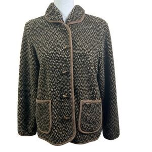 Orvis Berber Fleece Jacket Women's S Wood Button Front Pockets Chevron Pattern